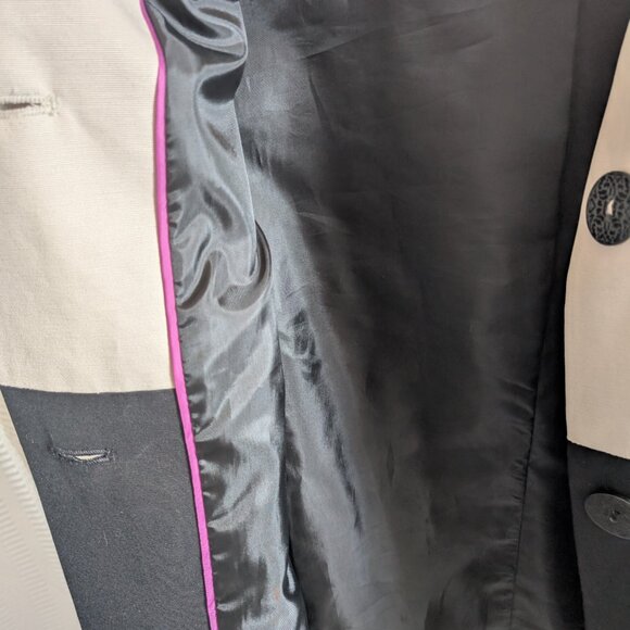Tahari Colorblock Coat Cream Black Cotton Blend Size Small Overcoat Classic - Picture 11 of 14